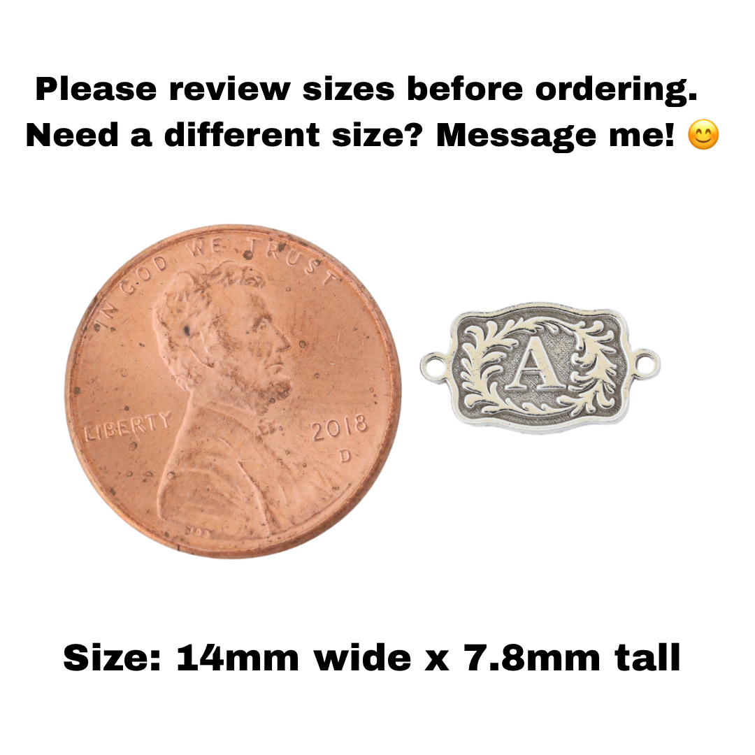 Personalized Western Initial Belt Buckle Connector Charm Sterling Silver Jewelry Supplies Findings