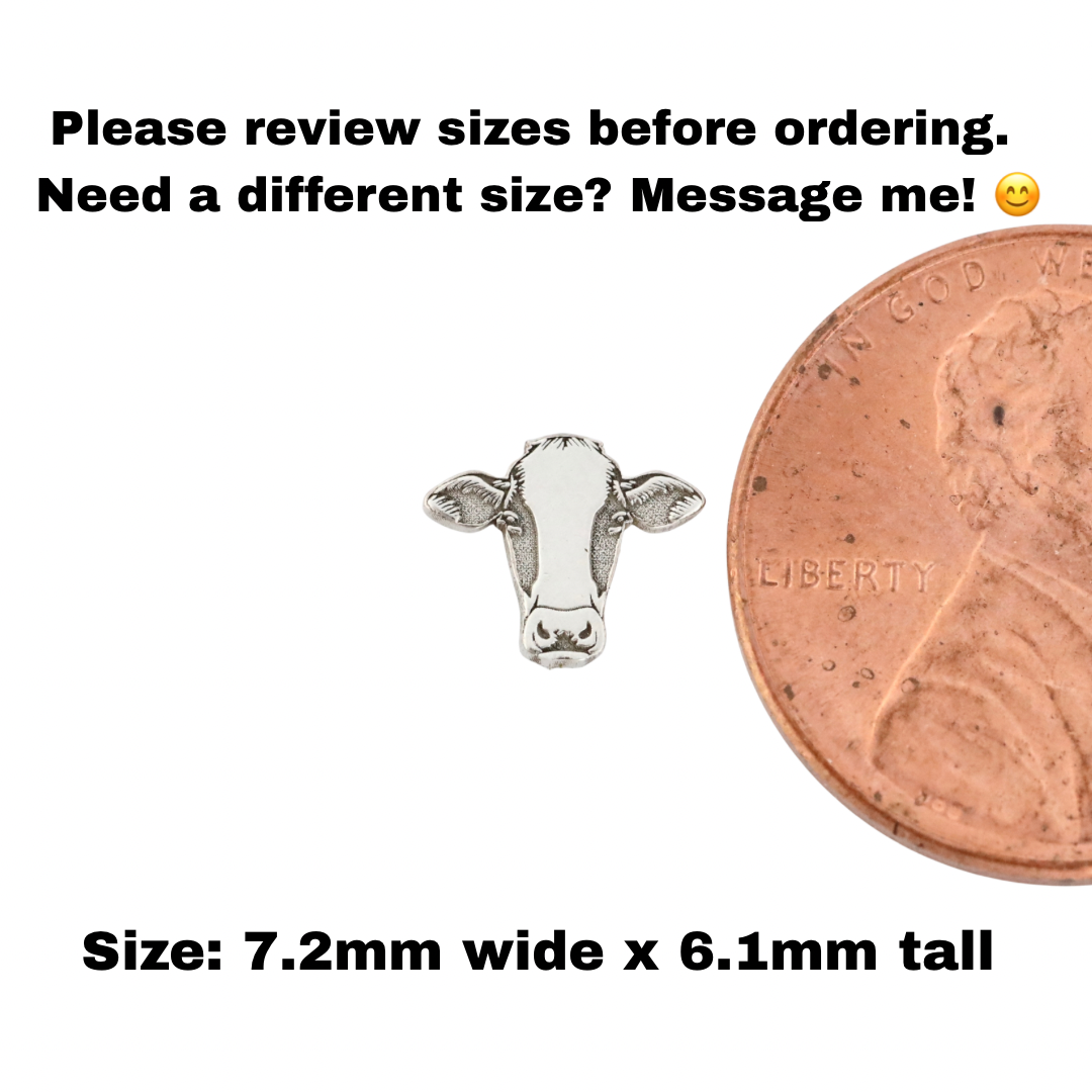Cow Face Accent Charm Solderable Jewelry Embellishment Farm Animal Accent Sterling Silver Findings