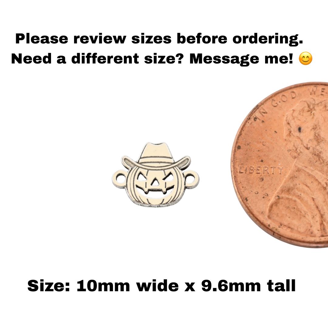 Cowboy Pumpkin Bandana Connector Charm Halloween Connector Charm Western Fall Jewelry Pendant Sterling Silver Findings