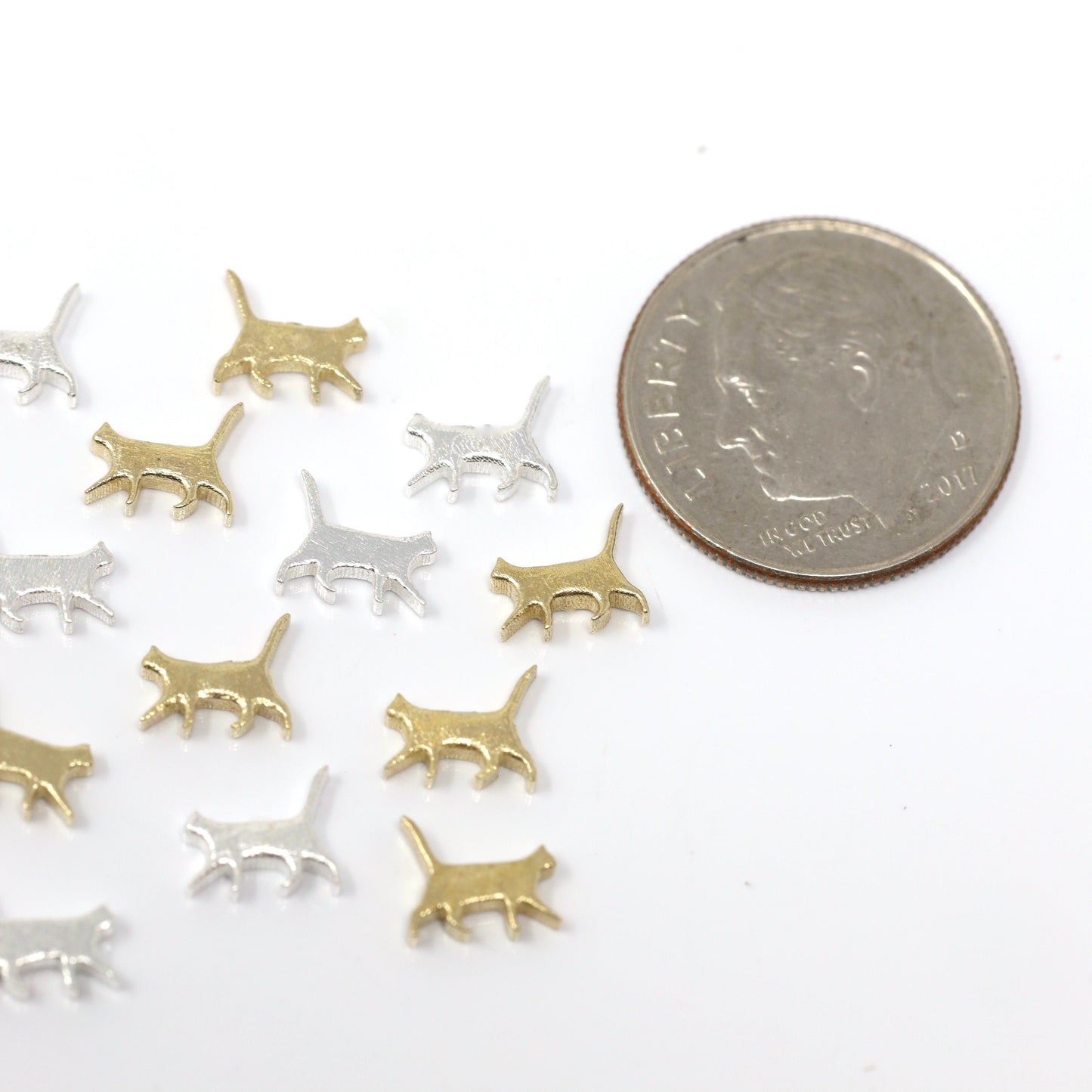 Tiny Cat Accent Embellishments in Sterling Silver or Brass - Soldering and Jewelry Making Components