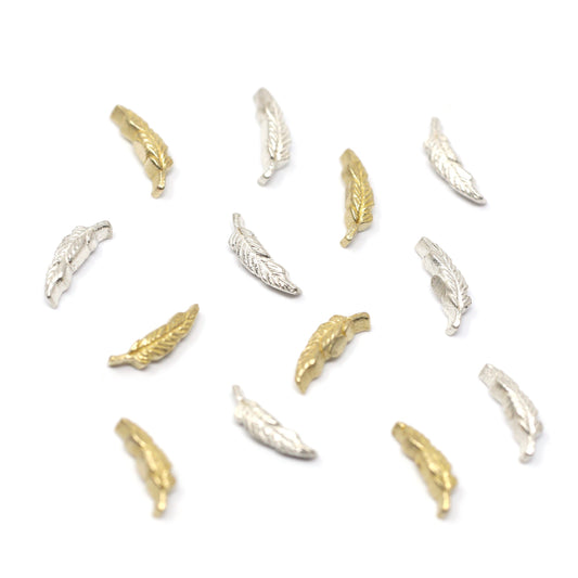 Tiny Feather Accent Embellishments in Sterling Silver or Brass - Soldering and Jewelry Making Components