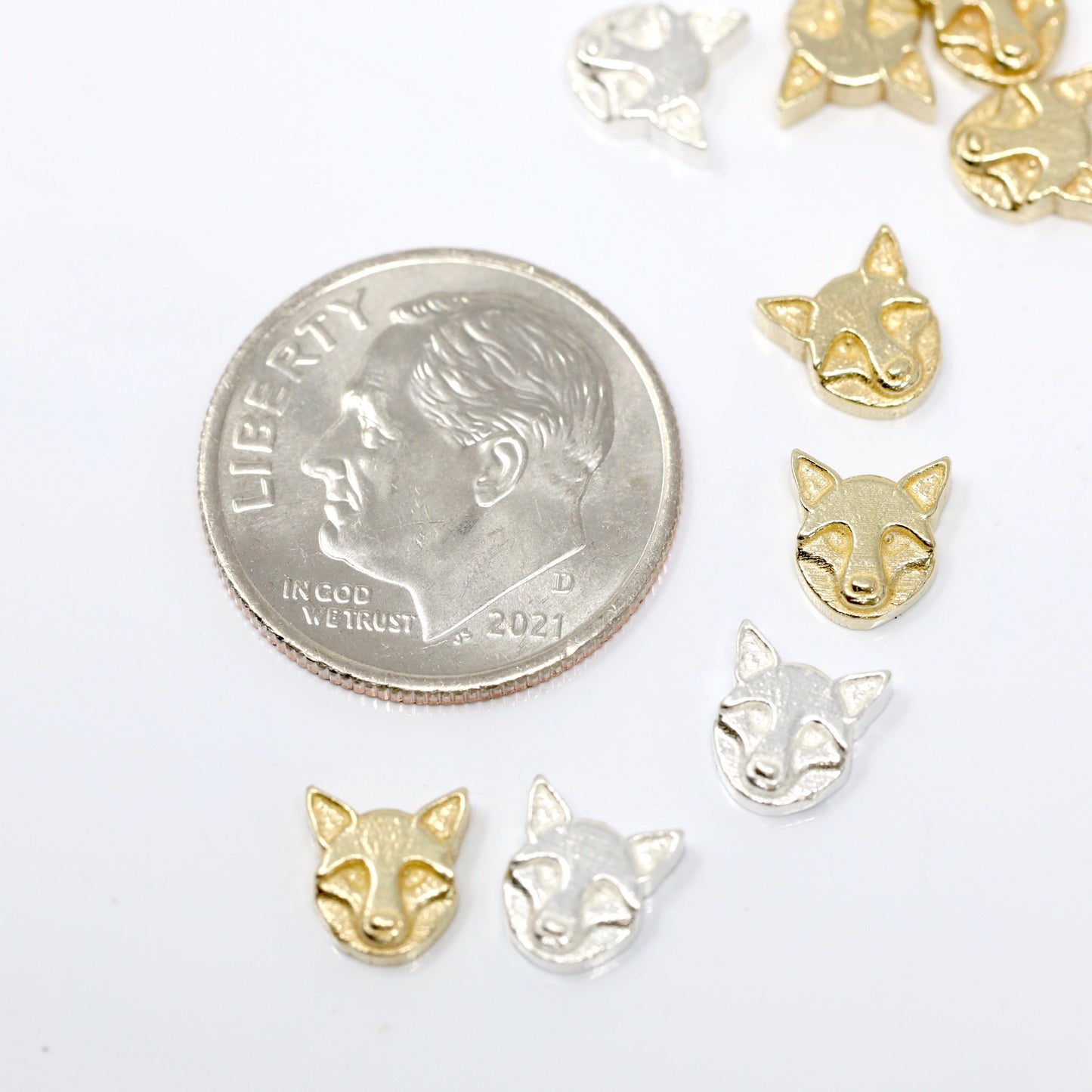 SALE Fox Face Accent Embellishments in Sterling Silver or Brass - Soldering and Jewelry Making Components