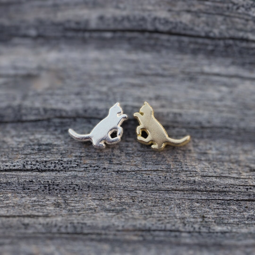 Tiny Playing Cat Accent Embellishments in Sterling Silver or Brass - Soldering and Jewelry Making Components