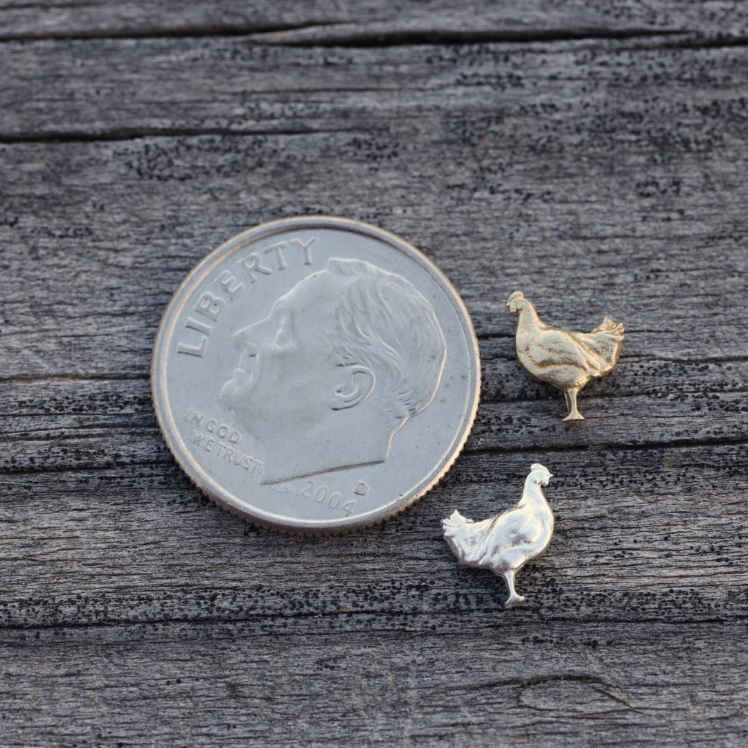 Farm Hen Accent Embellishment Cast in Sterling Silver or Brass Soldering and Jewelry Making Components