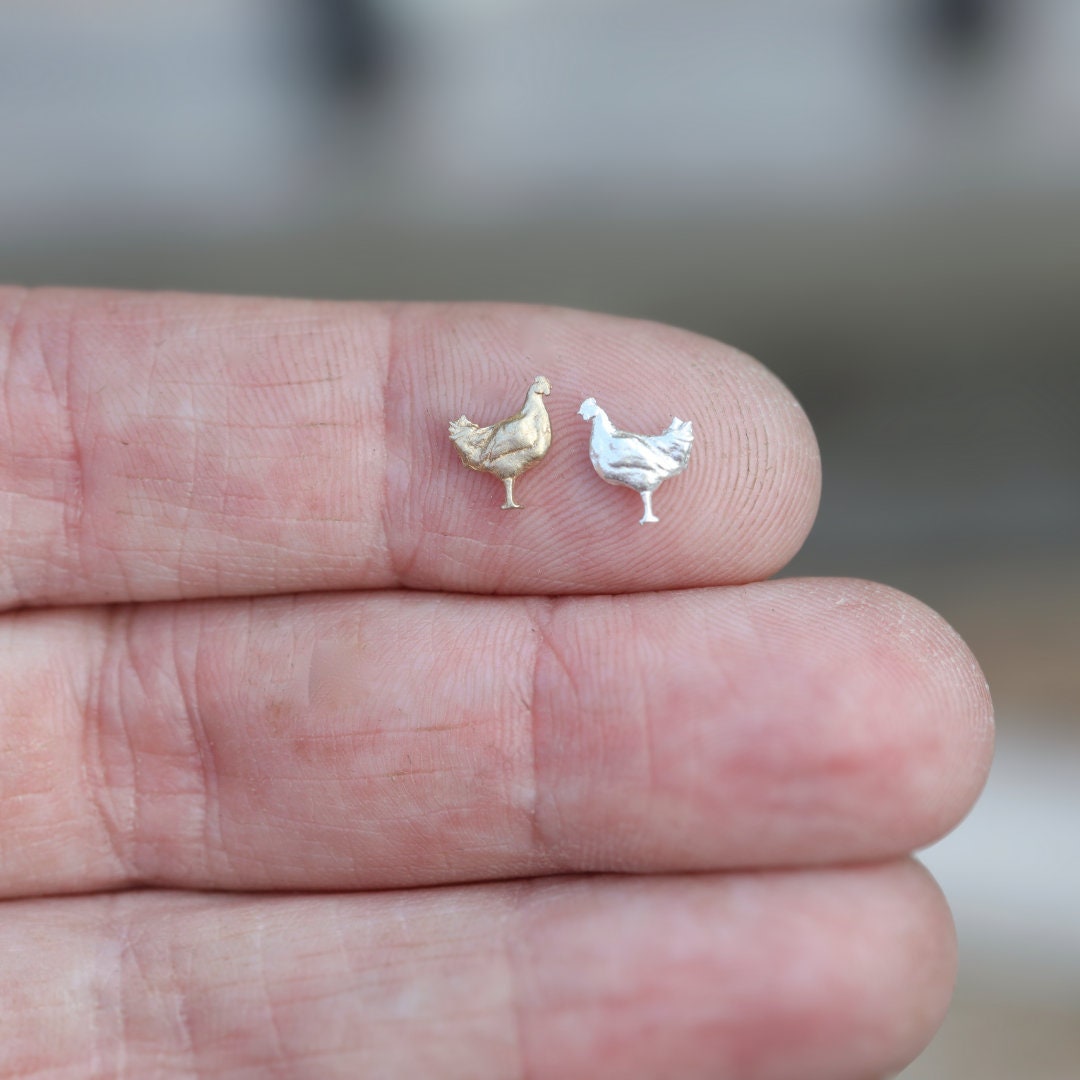 Farm Hen Charms Sterling Silver or Brass Small Accent Embellishments for Jewelry Making & Soldering Components