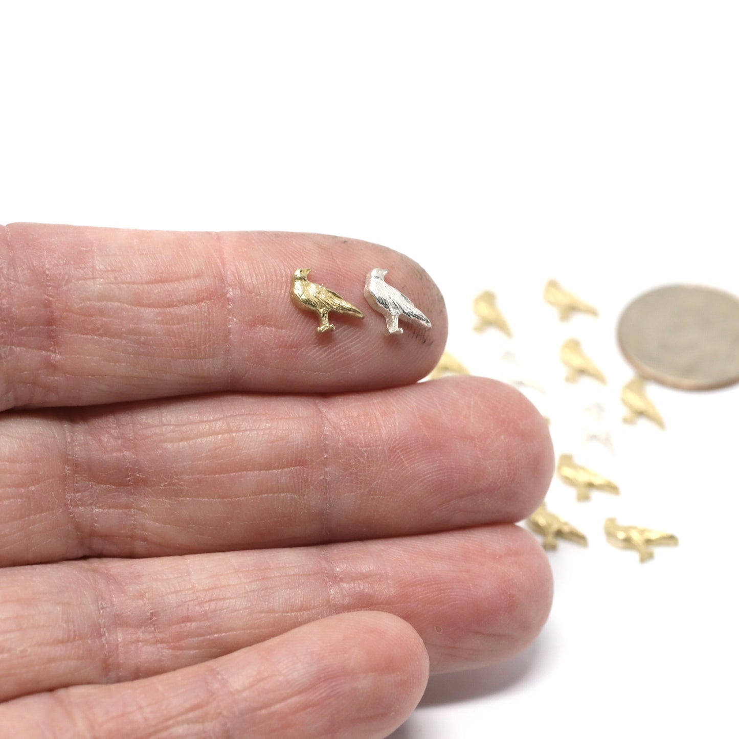 Raven Bird tiny Accent Embellishments Charms in Sterling Silver or Brass - Soldering and Jewelry Making Components