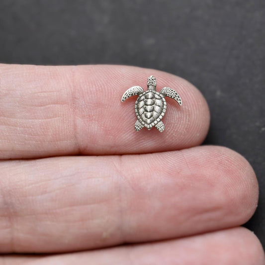 Sterling Silver Sea Turtle Charm • Solderable Jewelry Embellishment • Ocean Accent Component • Sterling Silver Findings