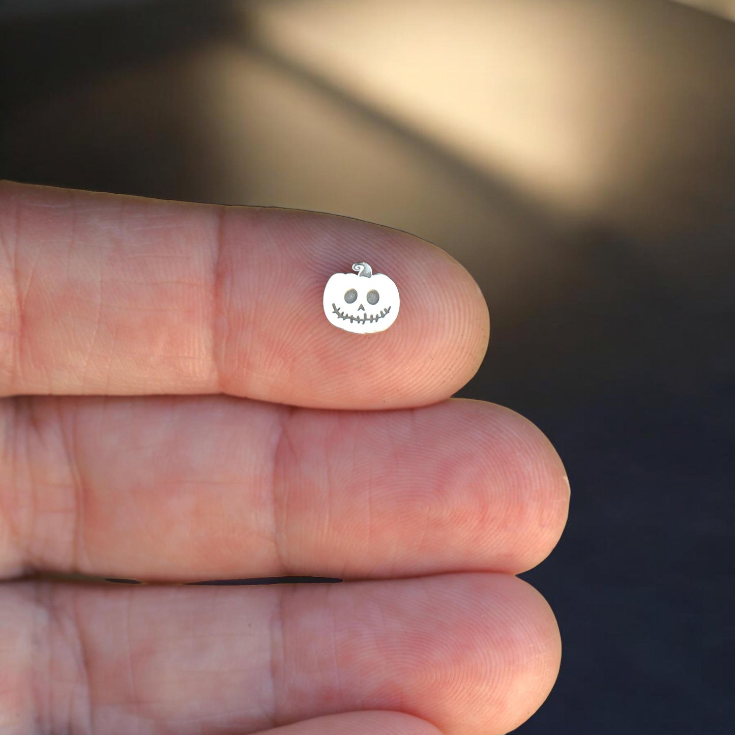 Jack-O-Lantern Pumpkin Solderable Jewelry Embellishment Halloween Decorative Accent Components Sterling Silver Findings