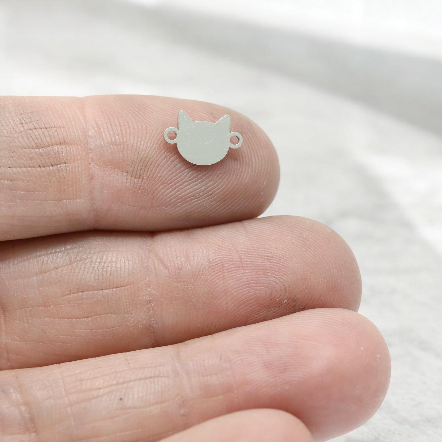 Sterling Silver Cat Face Connector Charm Pet Jewelry Supplies Cat Pendant Link Sterling Silver Findings