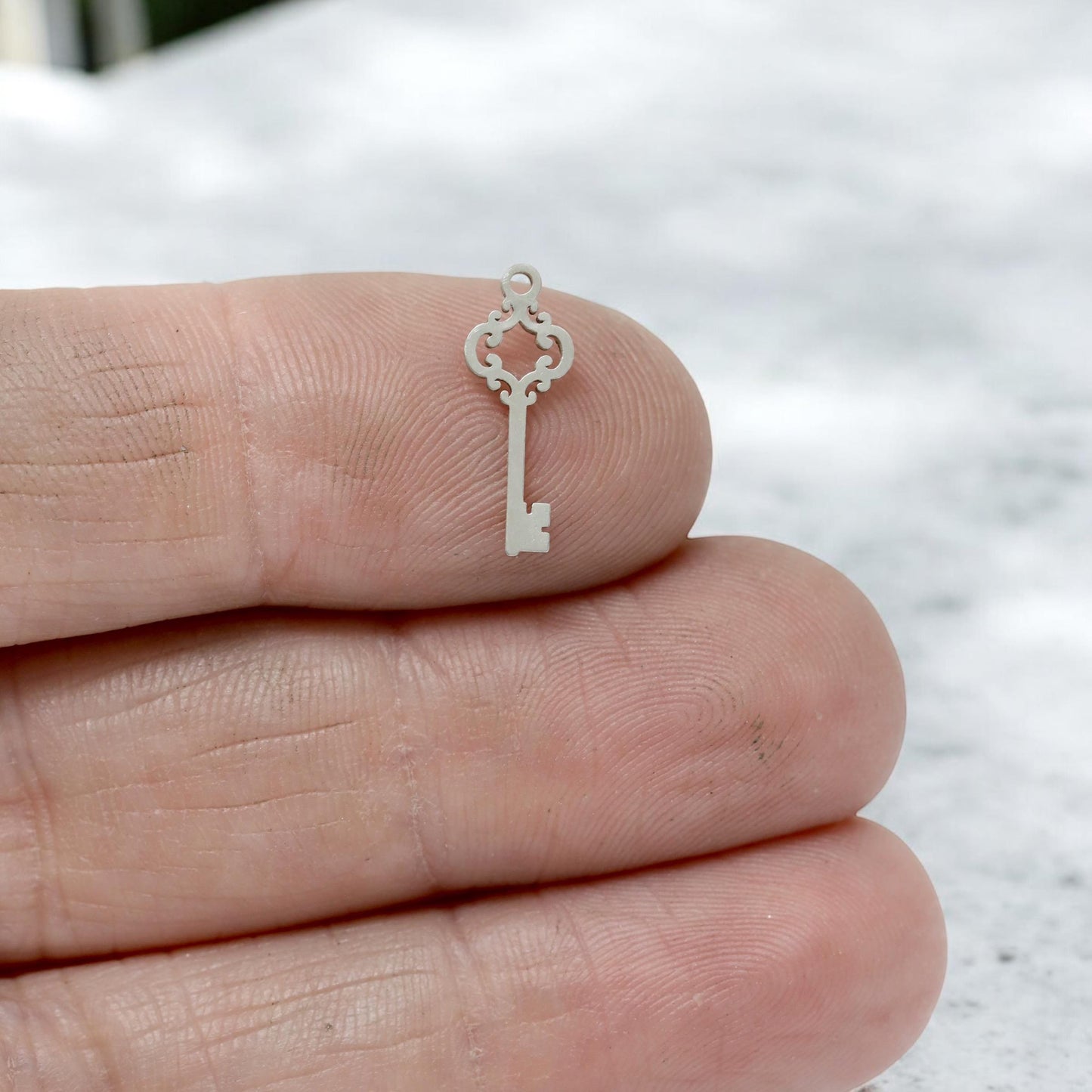 Sterling Silver Skeleton Key Dangle Charm • Vintage Key Pendant Jewelry Supplies • Symbol Accent • Sterling Silver Findings