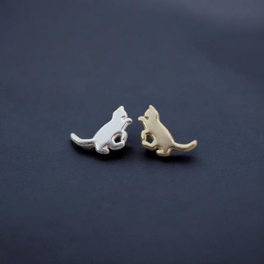 Tiny Playing Cat Accent Embellishments in Sterling Silver or Brass - Soldering and Jewelry Making Components