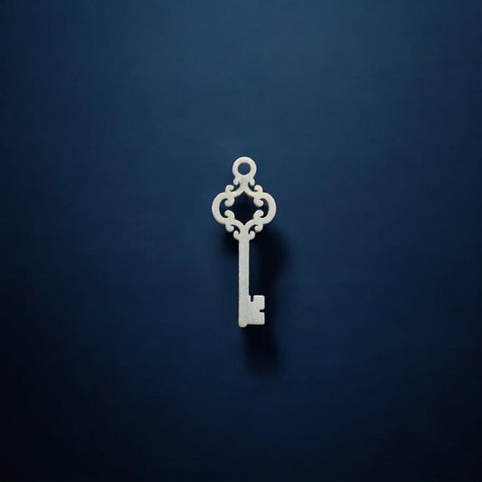 Sterling Silver Skeleton Key Dangle Charm • Vintage Key Pendant Jewelry Supplies • Symbol Accent • Sterling Silver Findings