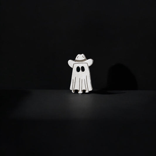 Cowboy Ghost Tiny Jewelry Charm in Sterling Silver or Brass - Jewelry Making Embellishment Components - Solder Accent Charm for Halloween
