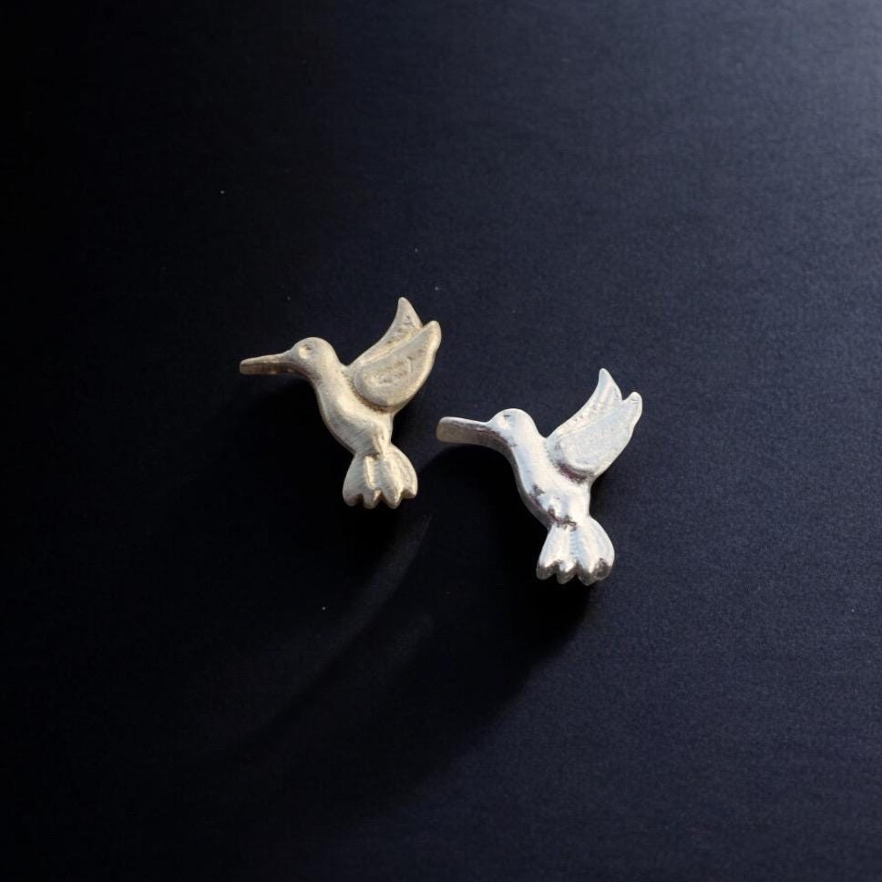 Hummingbird Charms Sterling Silver & Brass Tiny Accent Embellishments for Jewelry Making Soldering Components