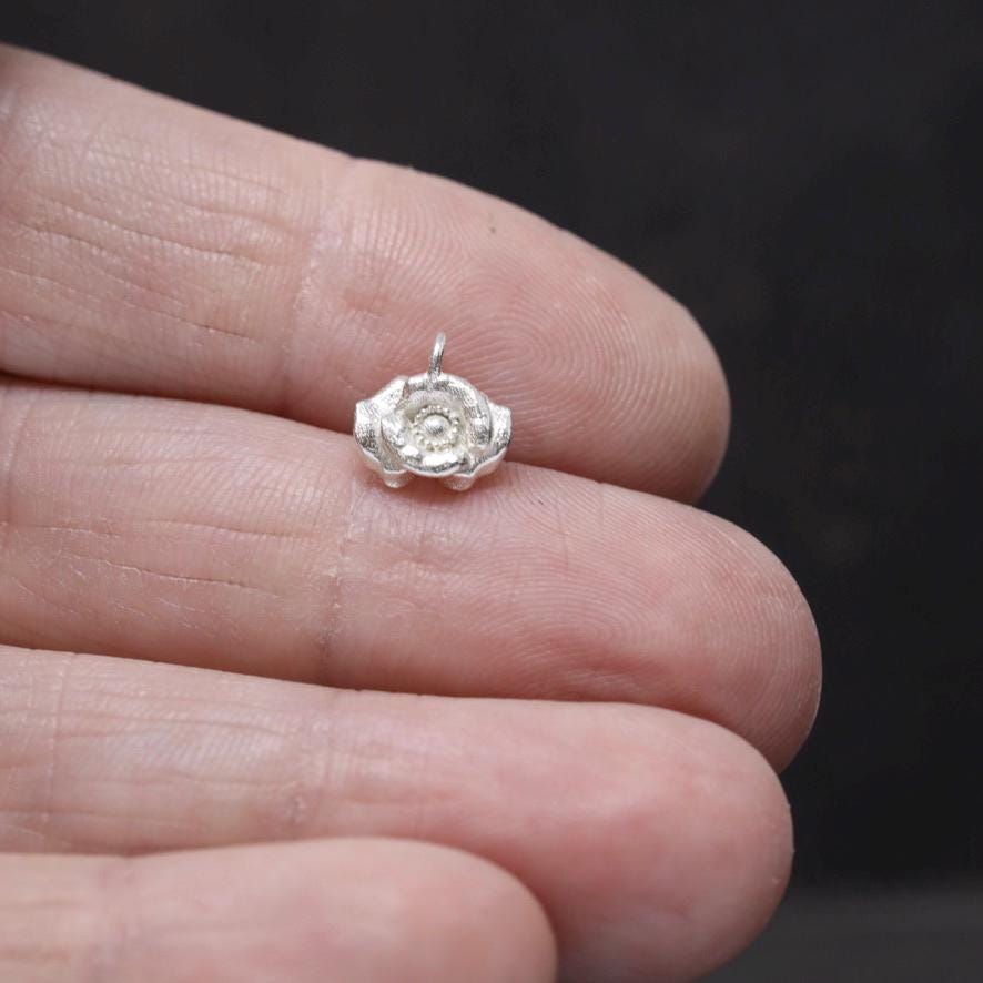 Poppy Flower August Birth Flower Dainty 3D Detailed Jewelry Charm Pendant Sterling Silver and Brass - DIY Jewelry Findings & Components
