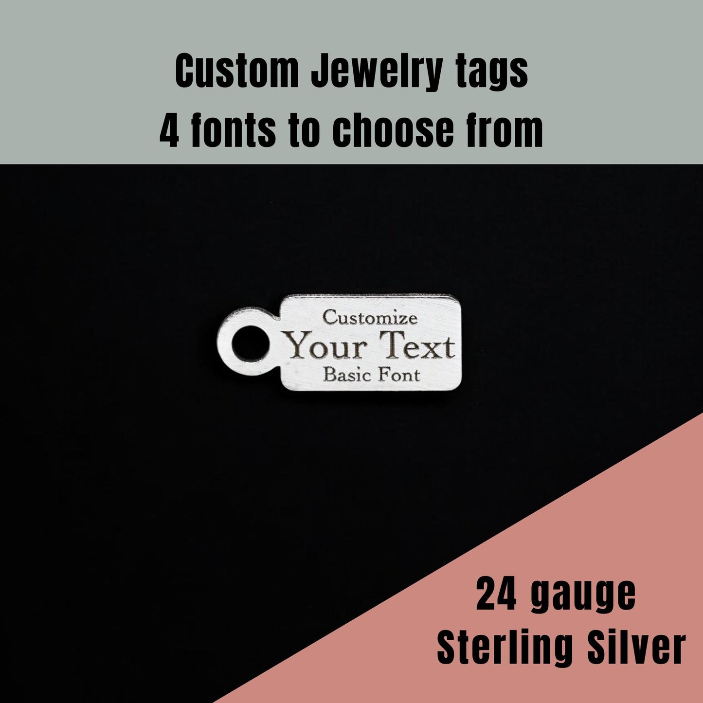 Custom Personalized Rectangle Jewelry Tags - Sterling Silver - Choose from 4 font options - DIY Jewelry Supplies & Findings Components