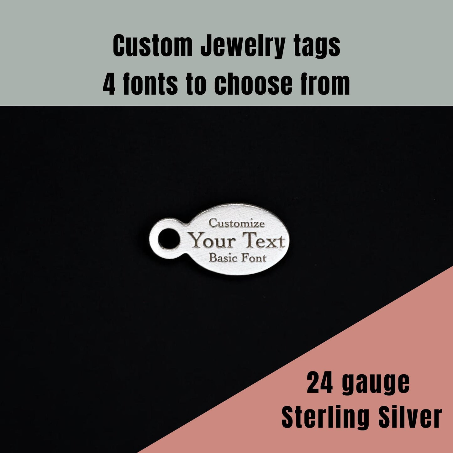 Jewelry Tags Custom Personalized Oval Sterling Silver 4 Font Options DIY Jewelry Supplies & Findings Components