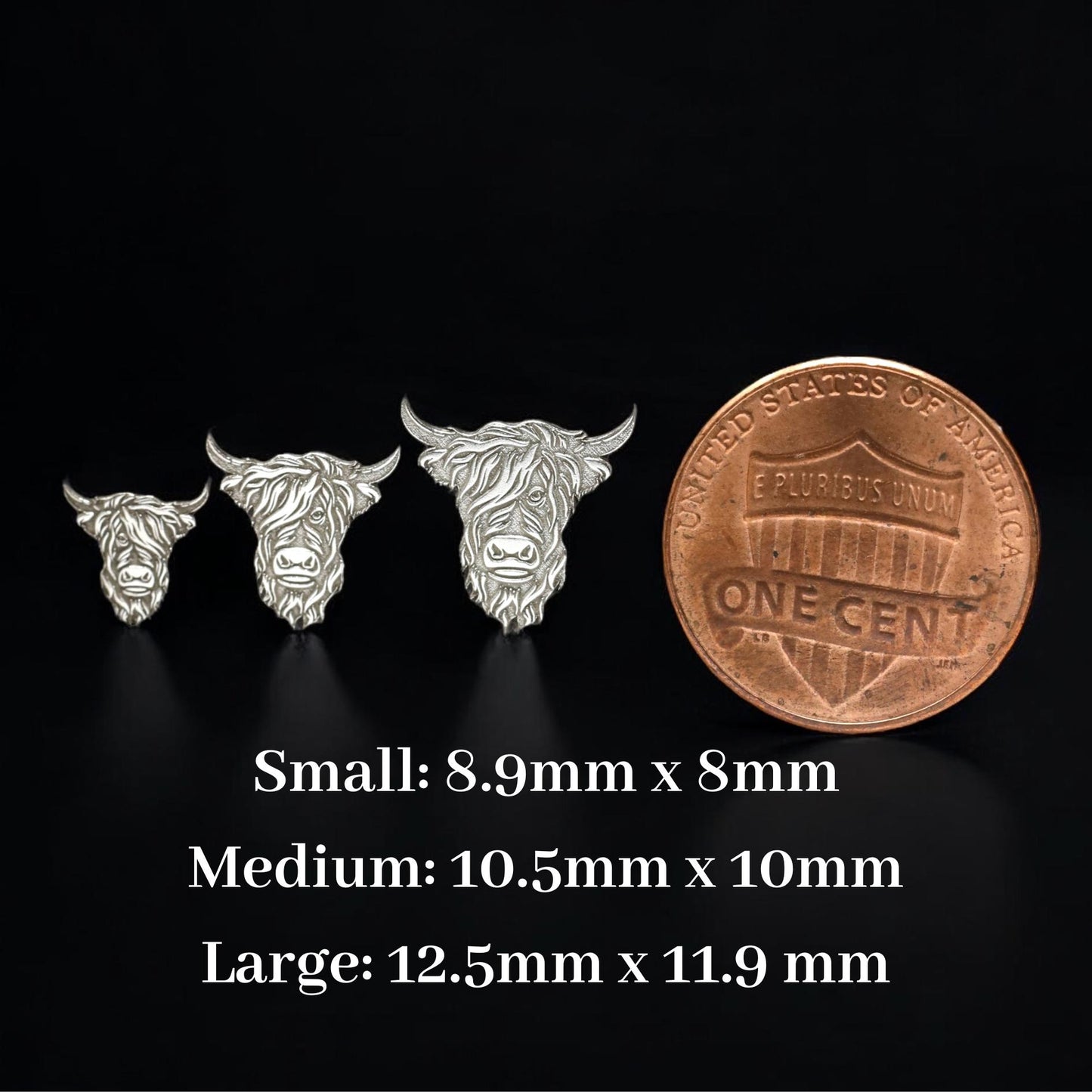 Highland Cow Detailed Accent Soderable Charm in Sterling Silver - Jewelry Making Components Small Medium Large