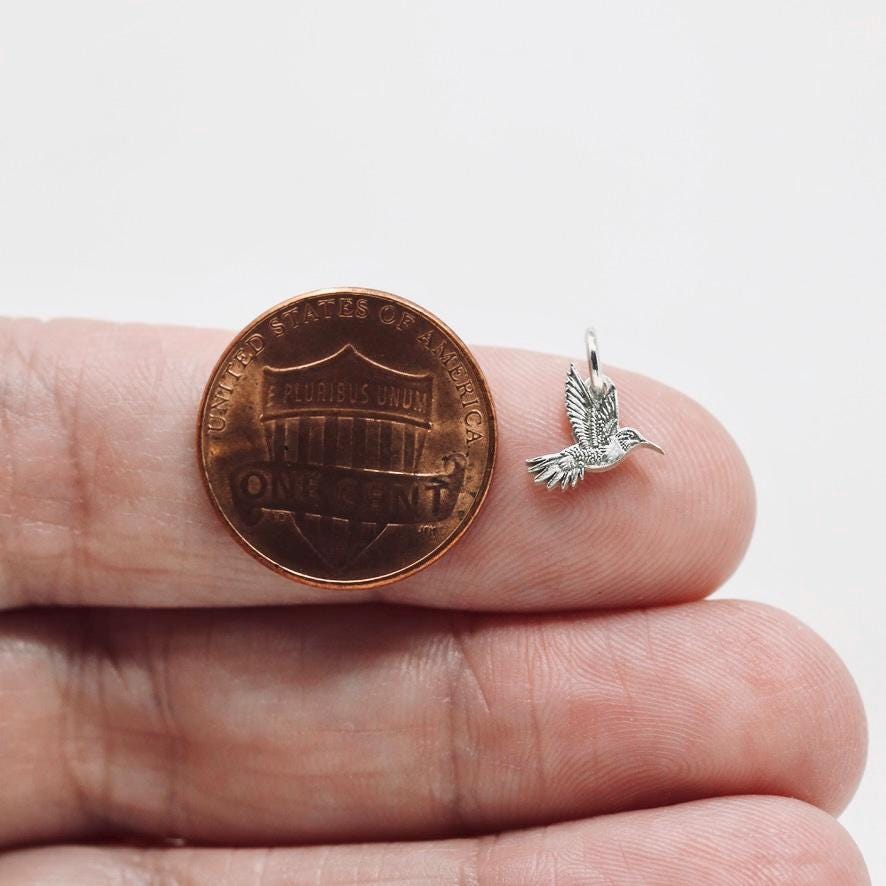 Sterling Silver Hummingbird Charm DIY Jewelry Making Supply Detailed Wing Design Nature Inspired Pendant Small Bird Flight Position Wholesale Supplies Crafting Component Necklace Making Material Jewelry Supplies Handmade Jewelry Supply