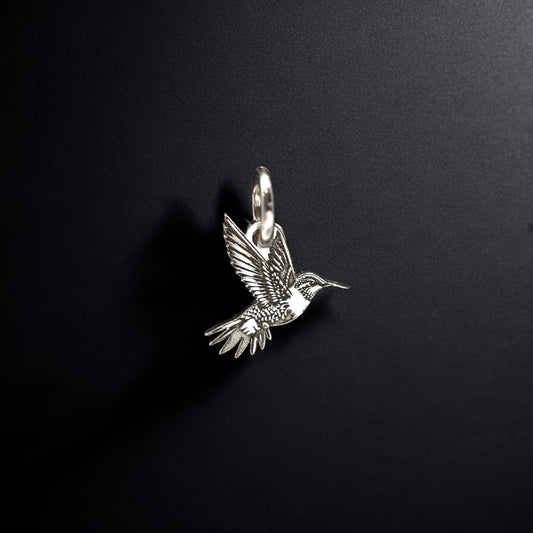 Sterling Silver Hummingbird Charm DIY Jewelry Making Supply Detailed Wing Design Nature Inspired Pendant Small Bird Flight Position Wholesale Supplies Crafting Component Necklace Making Material Jewelry Supplies Handmade Jewelry Supply