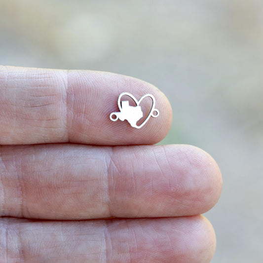 Texas Love Heart Silhouette Sterling Silver Connector Charm or Bracelet – 100% Net Profits Donated to Texas Flood Relief – Permanent Jewelry