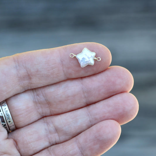 Freshwater Pearl Star Connector – Sterling Silver or Gold Filled Permanent Jewelry Link, Artisan Pearl Connector for Bracelets & Necklaces