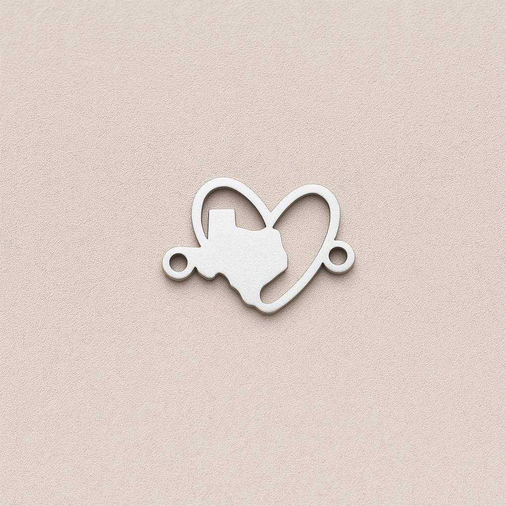 Texas Love Heart Silhouette Sterling Silver Connector Charm or Bracelet – 100% Net Profits Donated to Texas Flood Relief – Permanent Jewelry