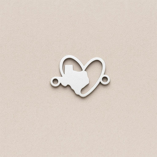 Texas Love Heart Silhouette Sterling Silver Connector Charm or Bracelet – 100% Net Profits Donated to Texas Flood Relief – Permanent Jewelry
