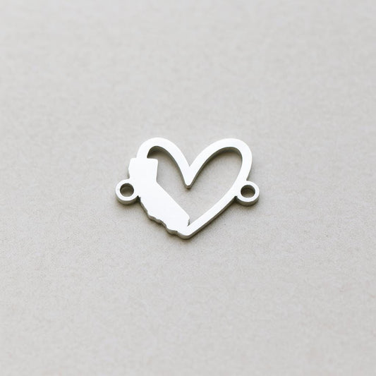 California State Heart Silhouette Sterling Silver Connector Charm or Bracelet - Permanent Jewelry Charm