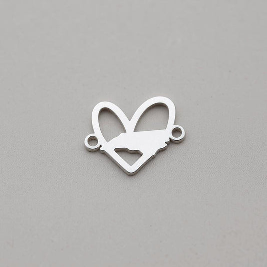North Carolina State Heart Silhouette Sterling Silver Connector Charm or Bracelet – Permanent Jewelry