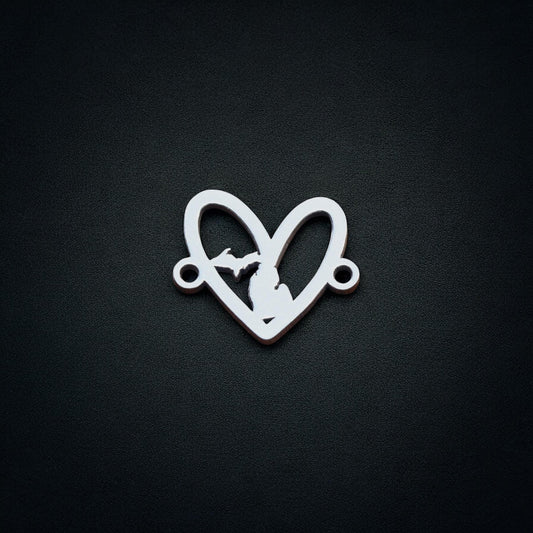 Michigan State Heart Silhouette Sterling Silver Connector Charm or Bracelet  – Permanent Jewelry