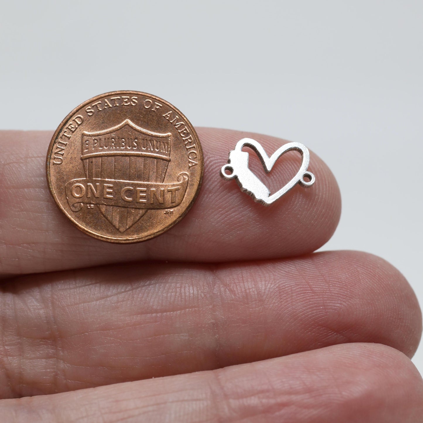California State Heart Silhouette Sterling Silver Connector Charm or Bracelet - Permanent Jewelry Charm