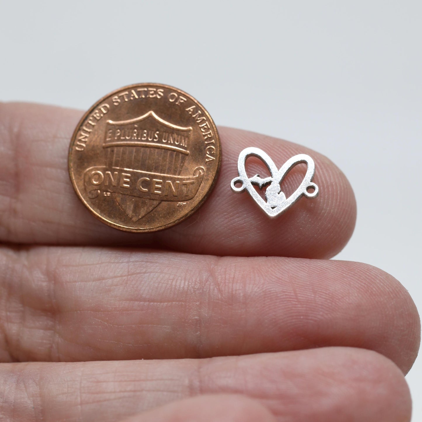 Michigan State Heart Silhouette Sterling Silver Connector Charm or Bracelet – Permanent Jewelry