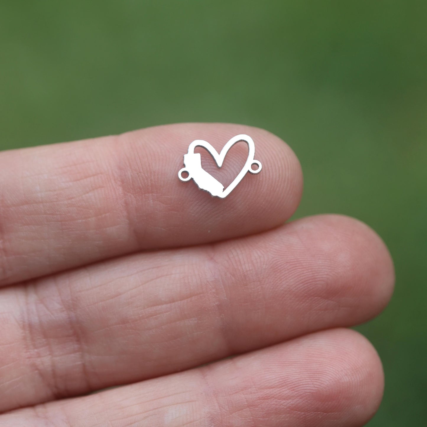 California State Heart Silhouette Sterling Silver Connector Charm or Bracelet - Permanent Jewelry Charm