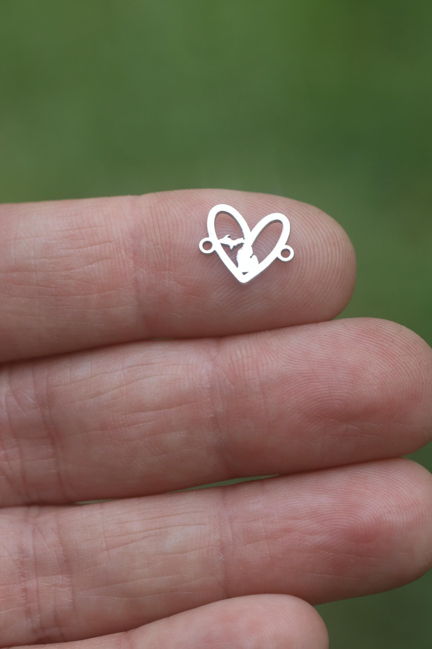 Michigan State Heart Silhouette Sterling Silver Connector Charm or Bracelet – Permanent Jewelry
