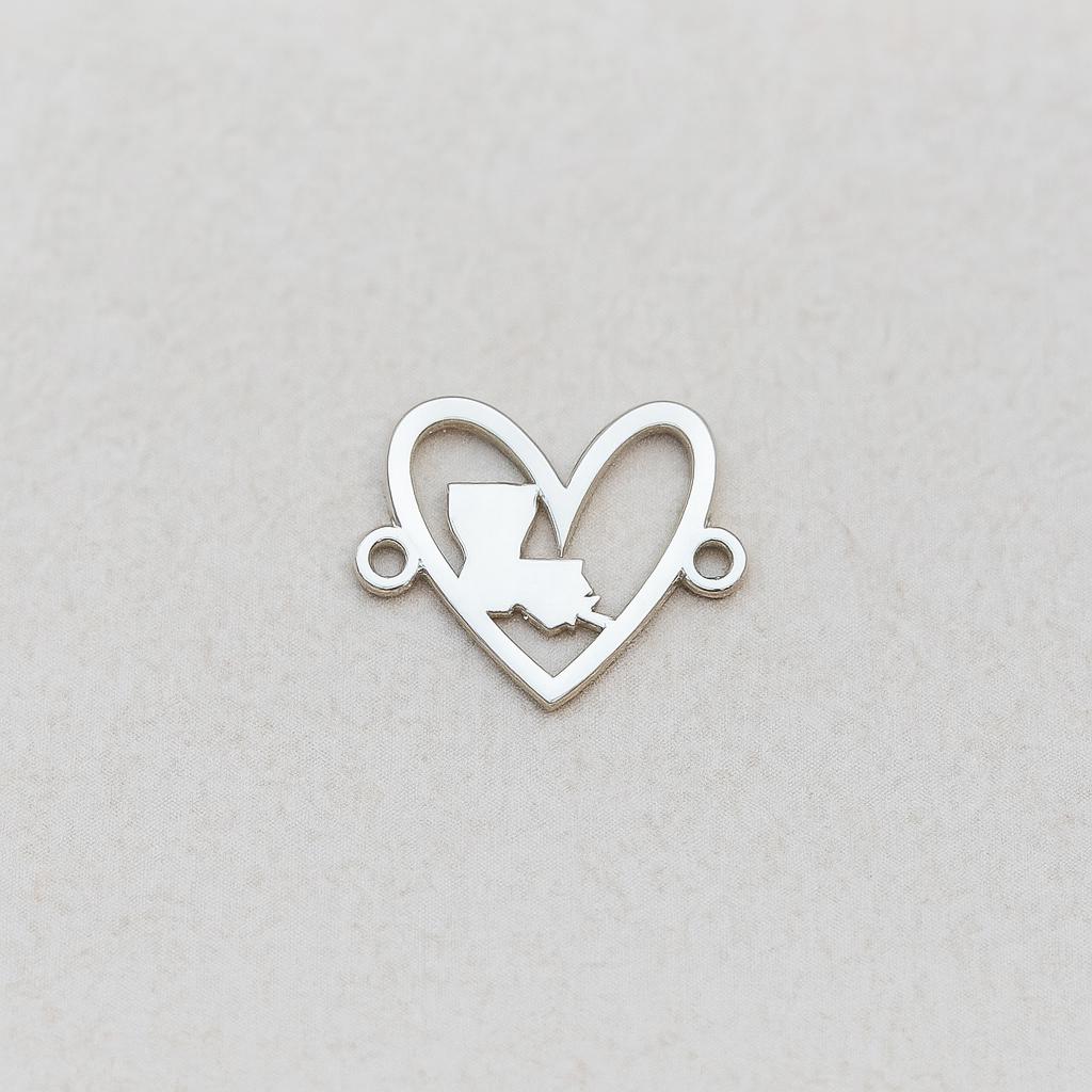 Louisiana Love Heart Silhouette Sterling Silver Connector Charm or Bracelet – Permanent Jewelry