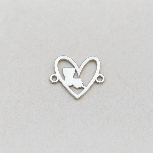 Louisiana Love Heart Silhouette Sterling Silver Connector Charm or Bracelet  – Permanent Jewelry