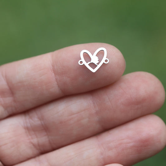 Alaska State Heart Silhouette Sterling Silver Connector Charm or Bracelet  – Permanent Jewelry