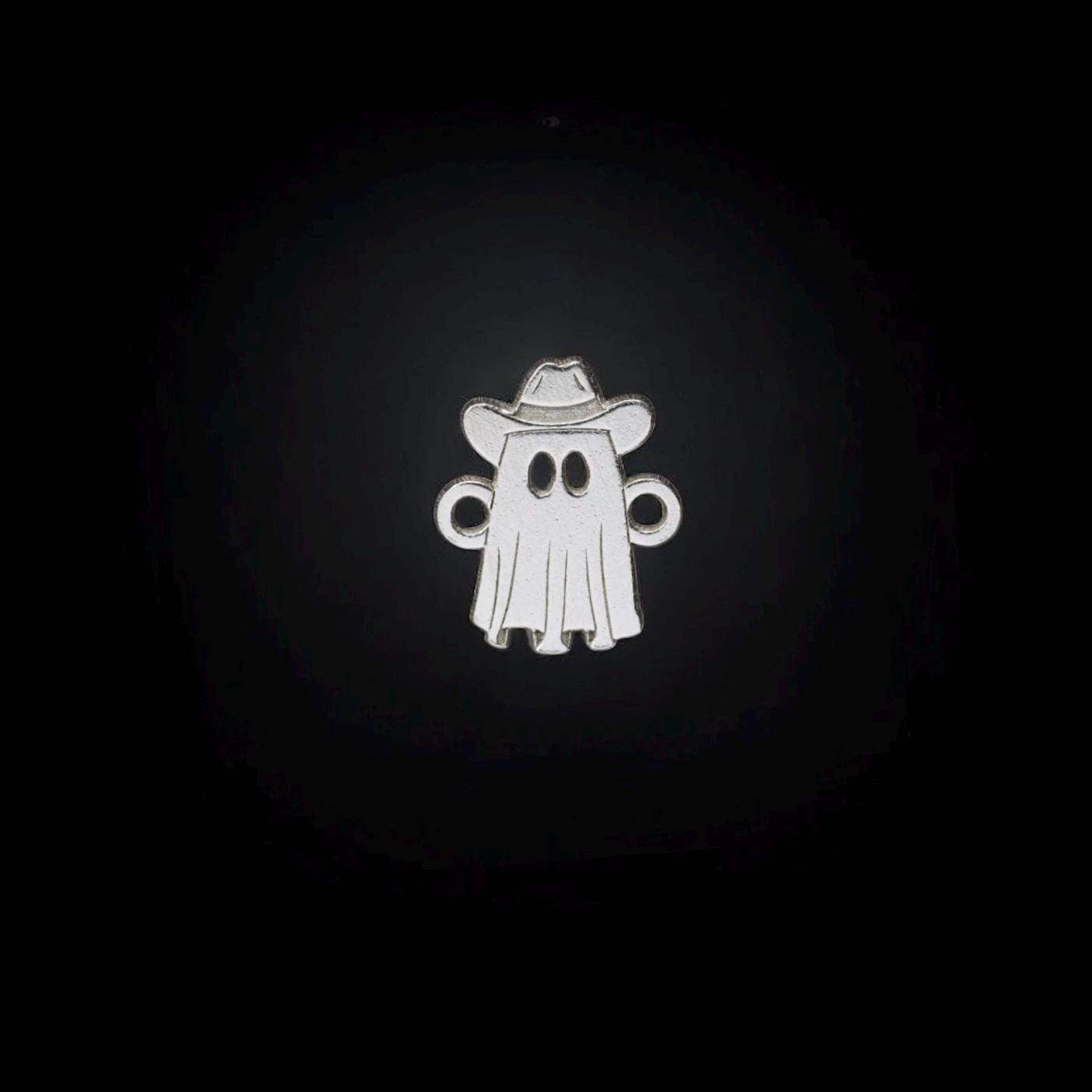 Ghost Cowboy Charm Sterling Silver Connector Western Style Jewelry Making Component Tiny Metal Finding Bracelet Assembly Piece Halloween Theme Accessory Country Design Element Small Scale Craft Supply Premium Quality Construction Handmade