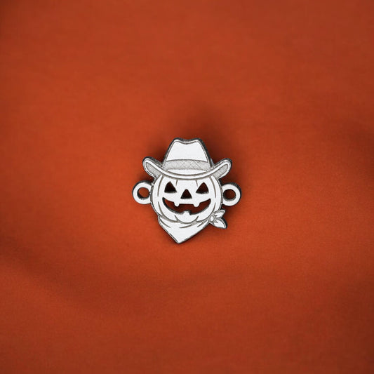 Sterling Silver Cowboy Pumpkin Bandana Connector Charm • Halloween Connector Charm • Western Fall Jewelry Pendant • Sterling Silver Findings