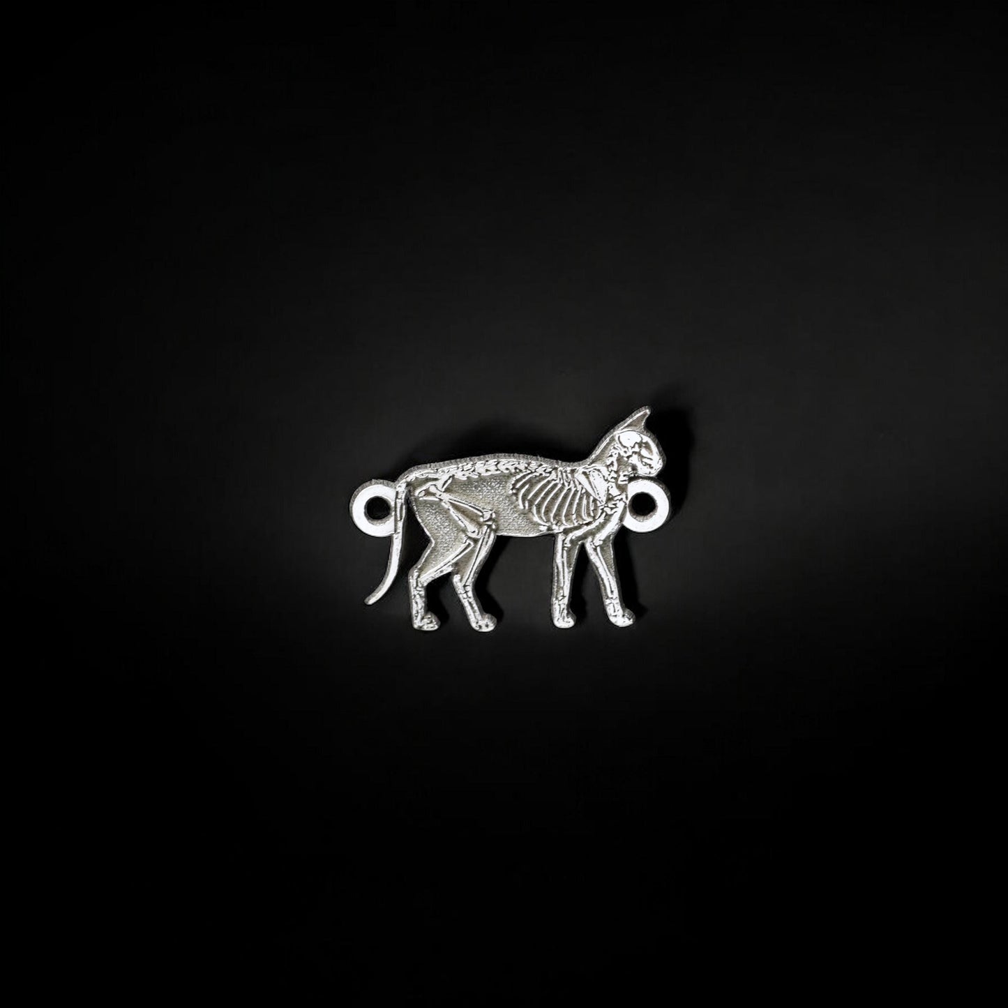 Sterling Silver Skeleton Cat Charm • Halloween Cat Connector • Gothic Jewelry Pendant • Spooky Autumn Necklace Findings