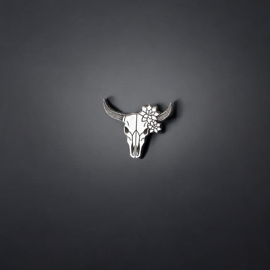 Sterling Silver Longhorn Skull with Succulents Charm • Solderable Jewelry Embellishment • Gothic Accent Component • Sterling Silver Findings