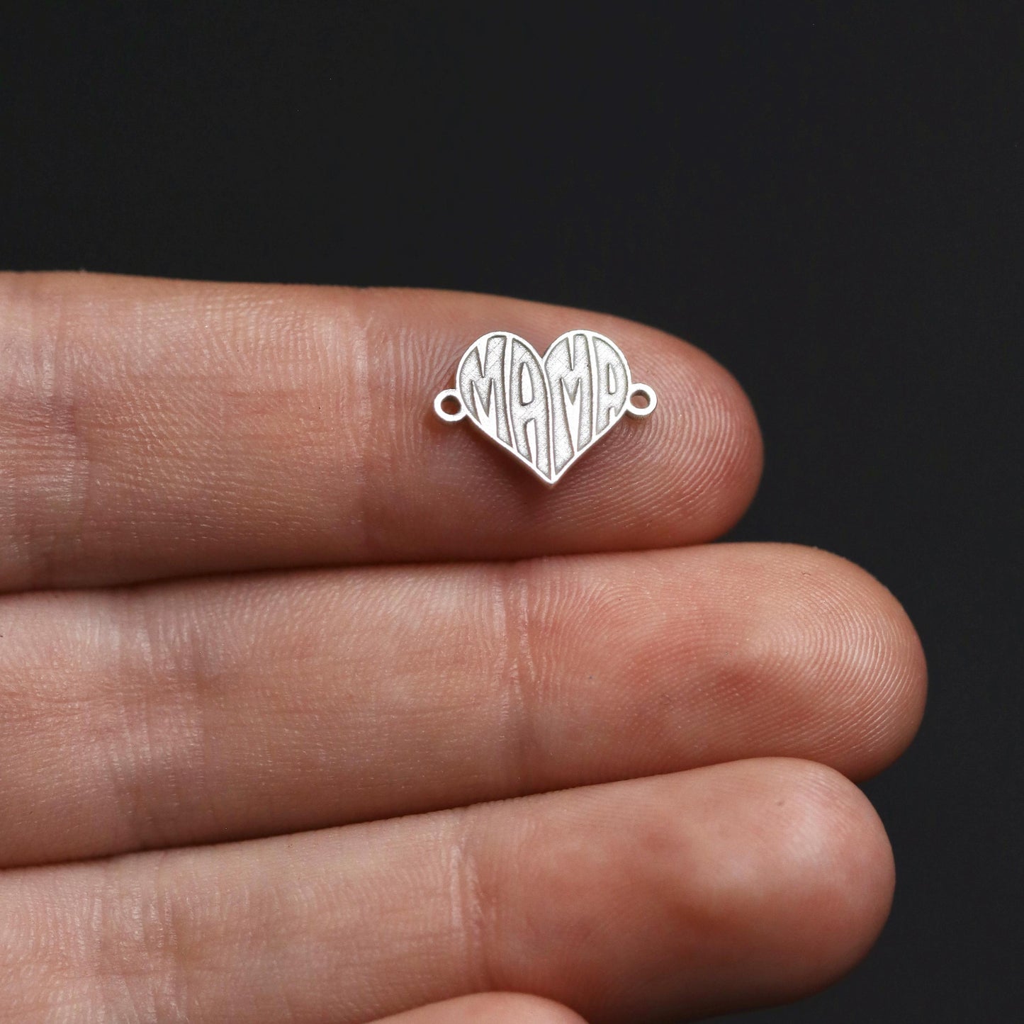 Sterling Silver Mama Heart Connector Charm • Mother Jewelry Supplies • Mom Pendant Link • Sterling Silver Findings