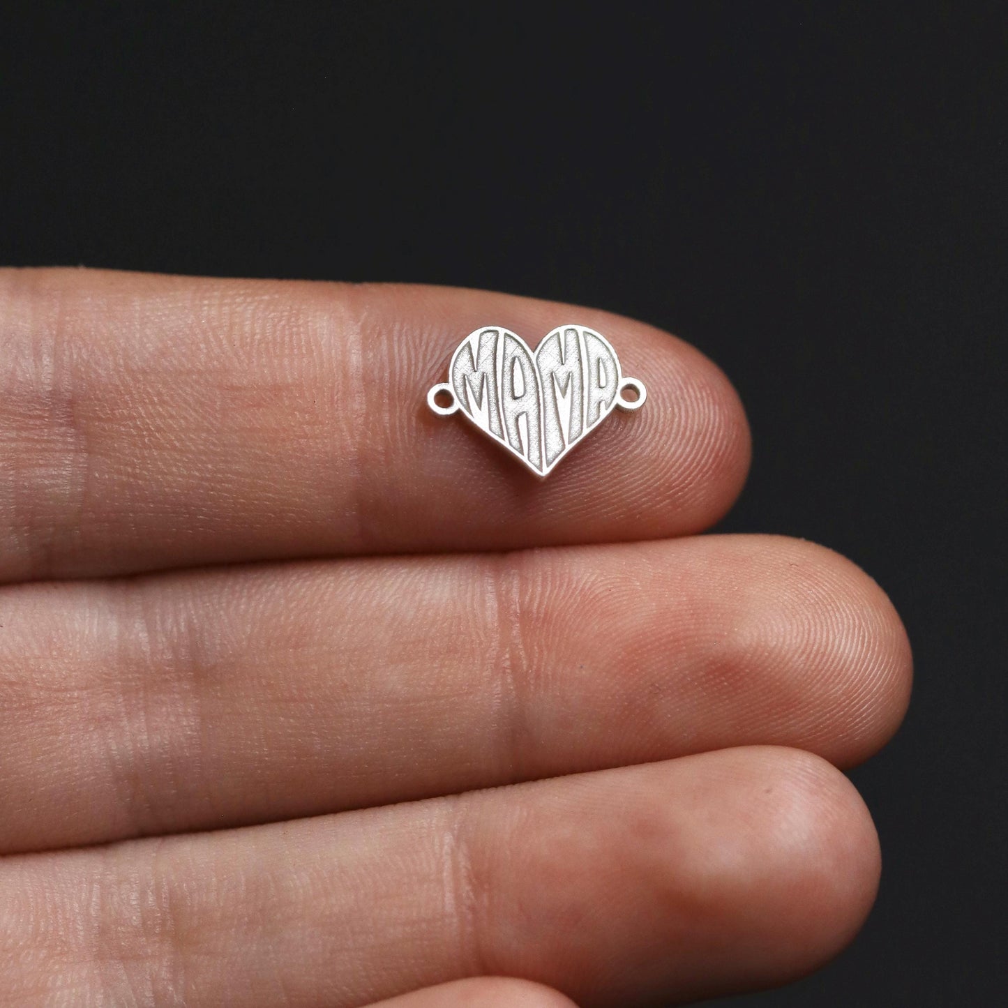 Mama Heart Connector Charm Mother Mom Jewelry Pendant Link Sterling Silver Findings