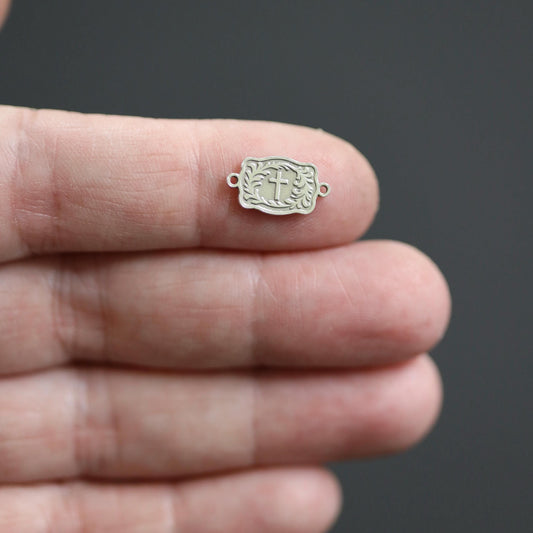 Sterling Silver Cross Belt Buckle Connector Charm • Western Jewelry Supplies • Faith Pendant Link • Sterling Silver Findings