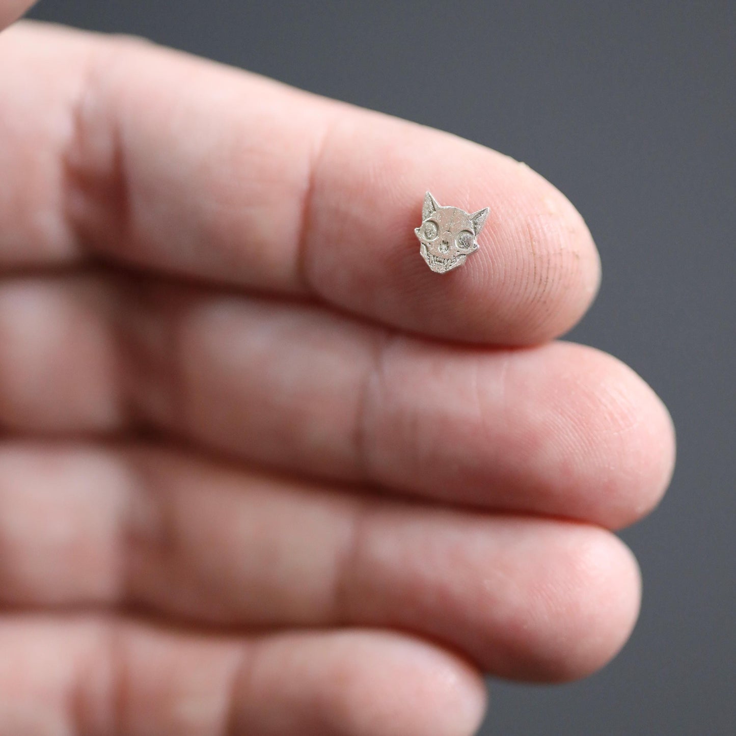 Sterling Silver Cat Skull Accent Charm • Halloween Solderable Jewelry Embellishment • Gothic Pet Accent • Sterling Silver Findings