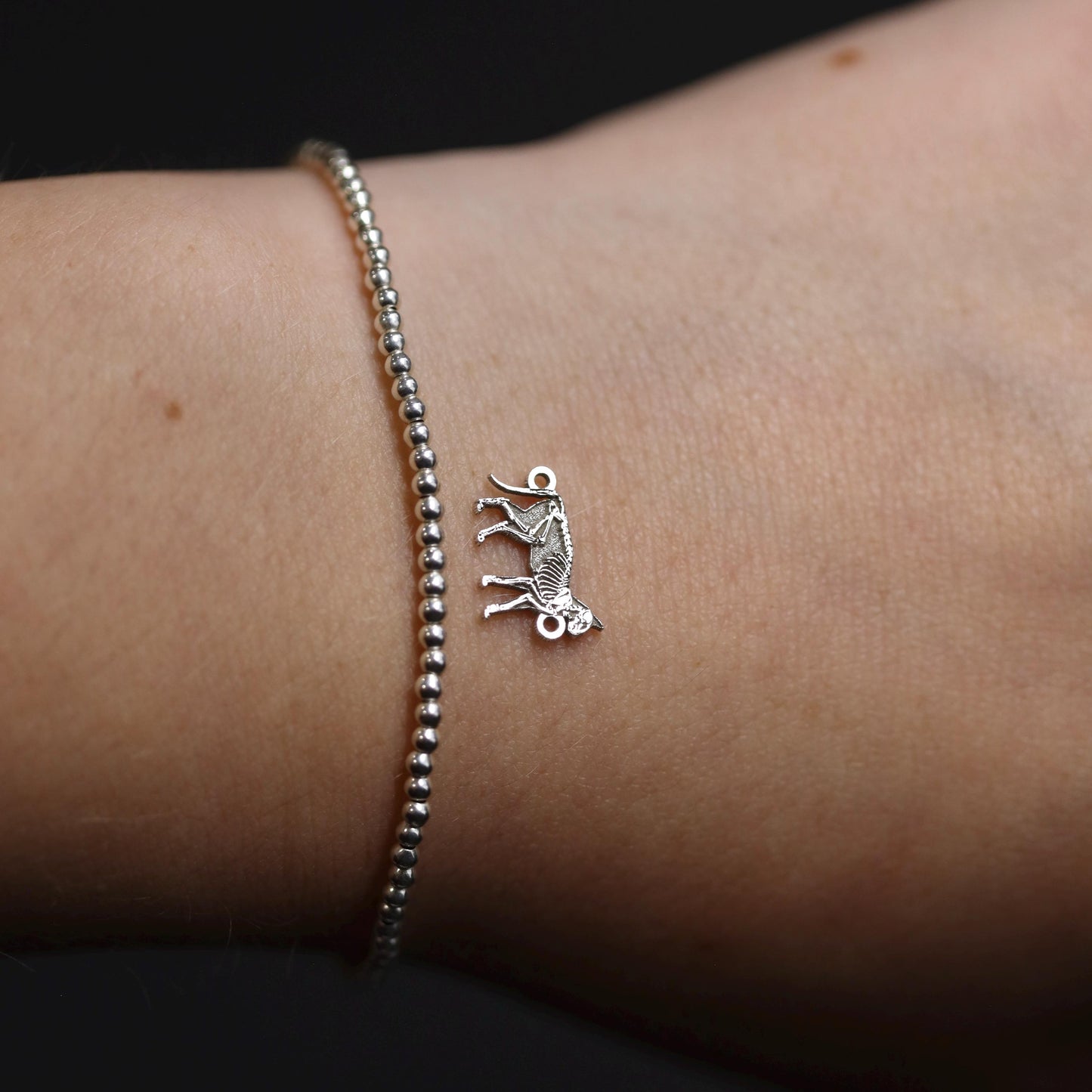 Sterling Silver Skeleton Cat Charm • Halloween Cat Connector • Gothic Jewelry Pendant • Spooky Autumn Necklace Findings