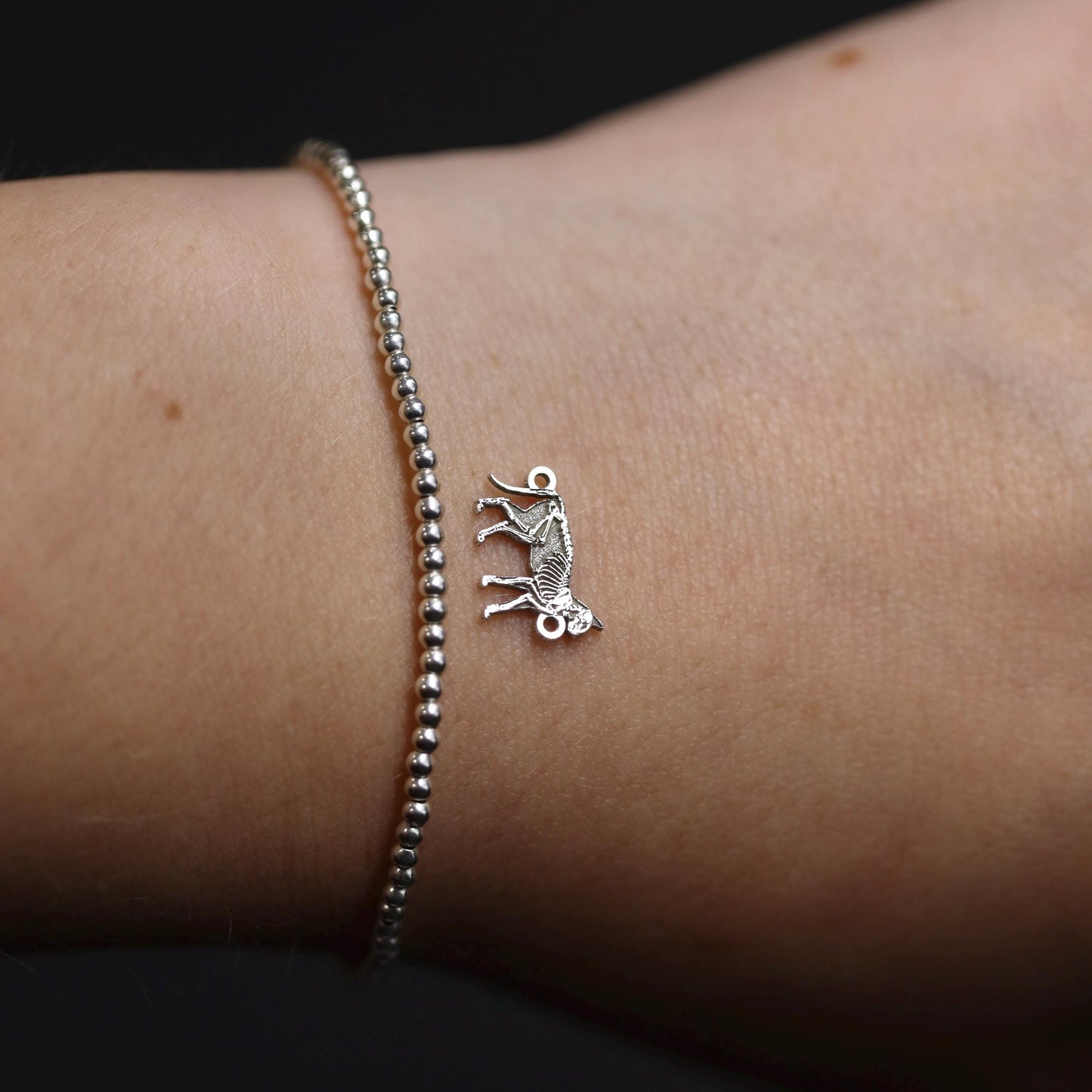 Skeleton Cat Connector Charm Sterling Silver Halloween Cat Gothic Jewelry Pendant Spooky Autumn Findings