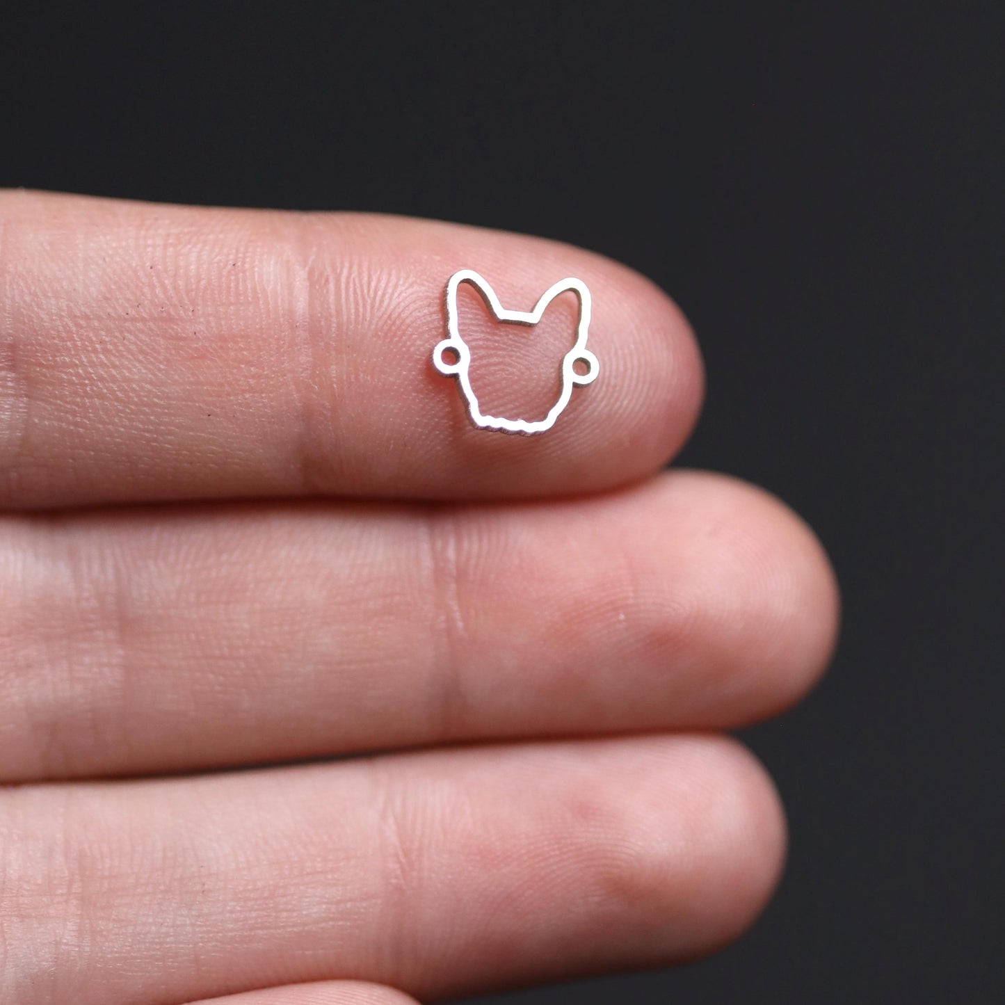 Sterling Silver French Bulldog Connector • Dog Jewelry Supplies • Frenchie Head Cutout Charm Pendant • Sterling Silver Findings