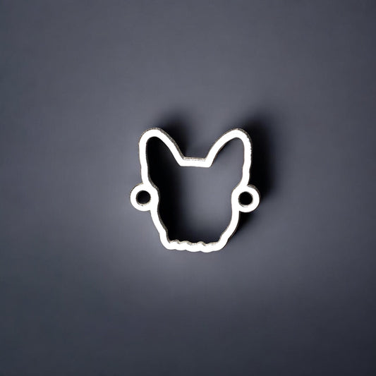 Sterling Silver French Bulldog Connector • Dog Jewelry Supplies • Frenchie Head Cutout Charm Pendant • Sterling Silver Findings